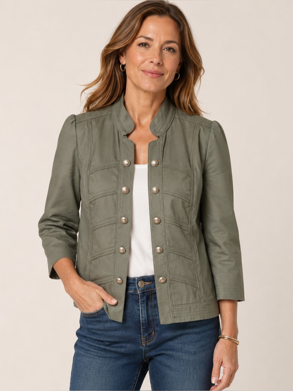 White House Black Market Sage Green Military Jacket Women’s Size 14